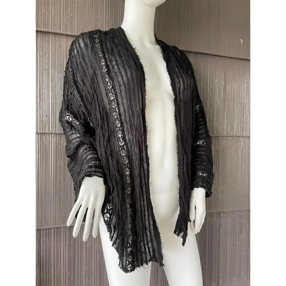 🔥Free People Willow Kimono Black With Lace Open Front XS/S Festival Boho Witchy